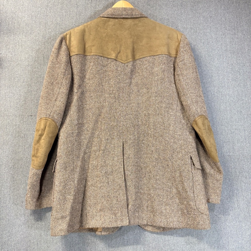 VTG 70s Pendleton Wool Western Blazer Suede Brown Herringbone Tweed SZ 44 - Picture 2 of 9